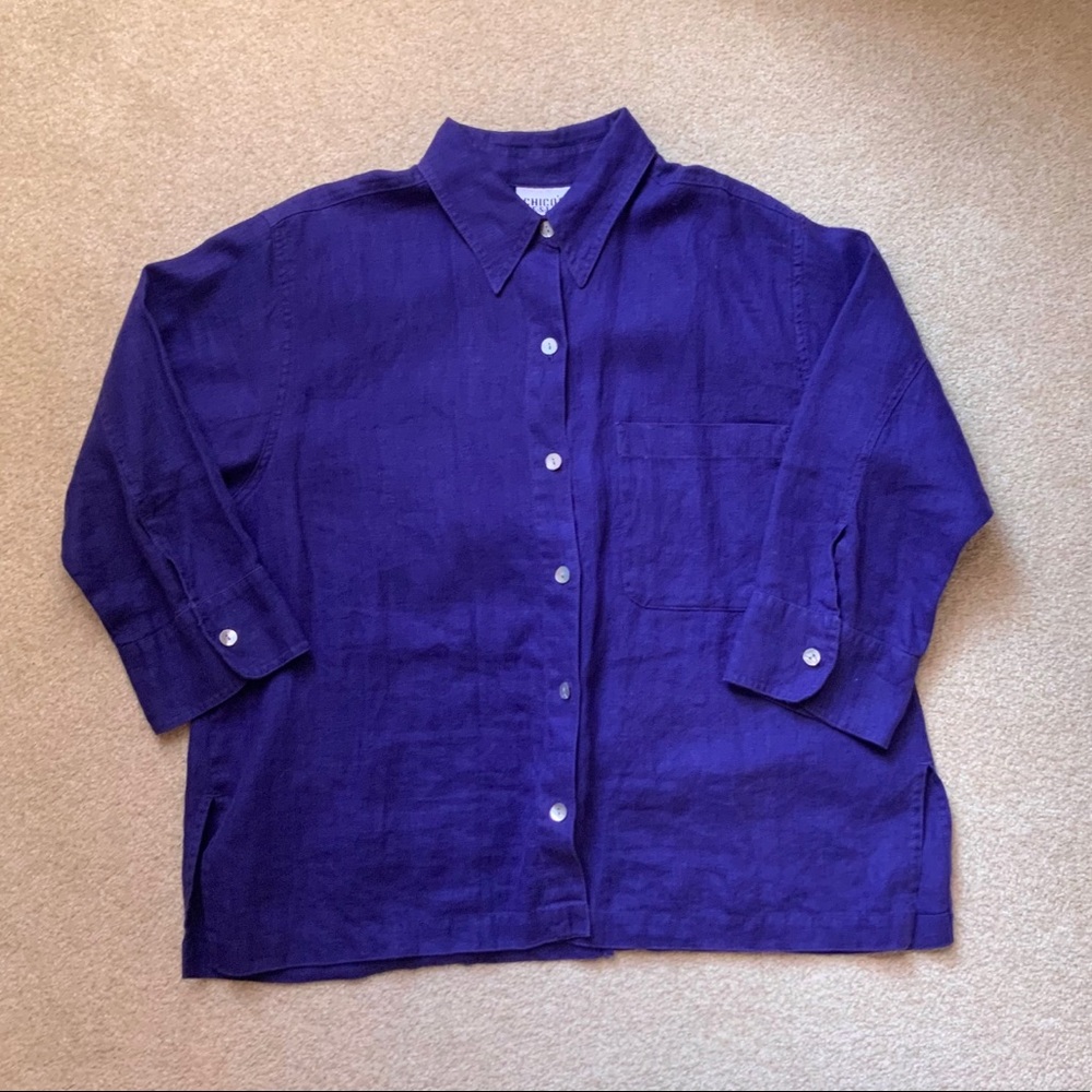 Chico’s 100% Linen Purple Shirt 3/4 Sleeve Womens Sz 1